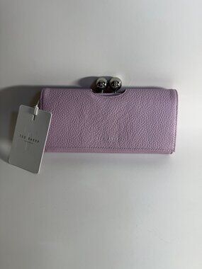NWT Ted Baker Lilac Purple Leather Matinee Wallet Silver Tone Kiss-Lock